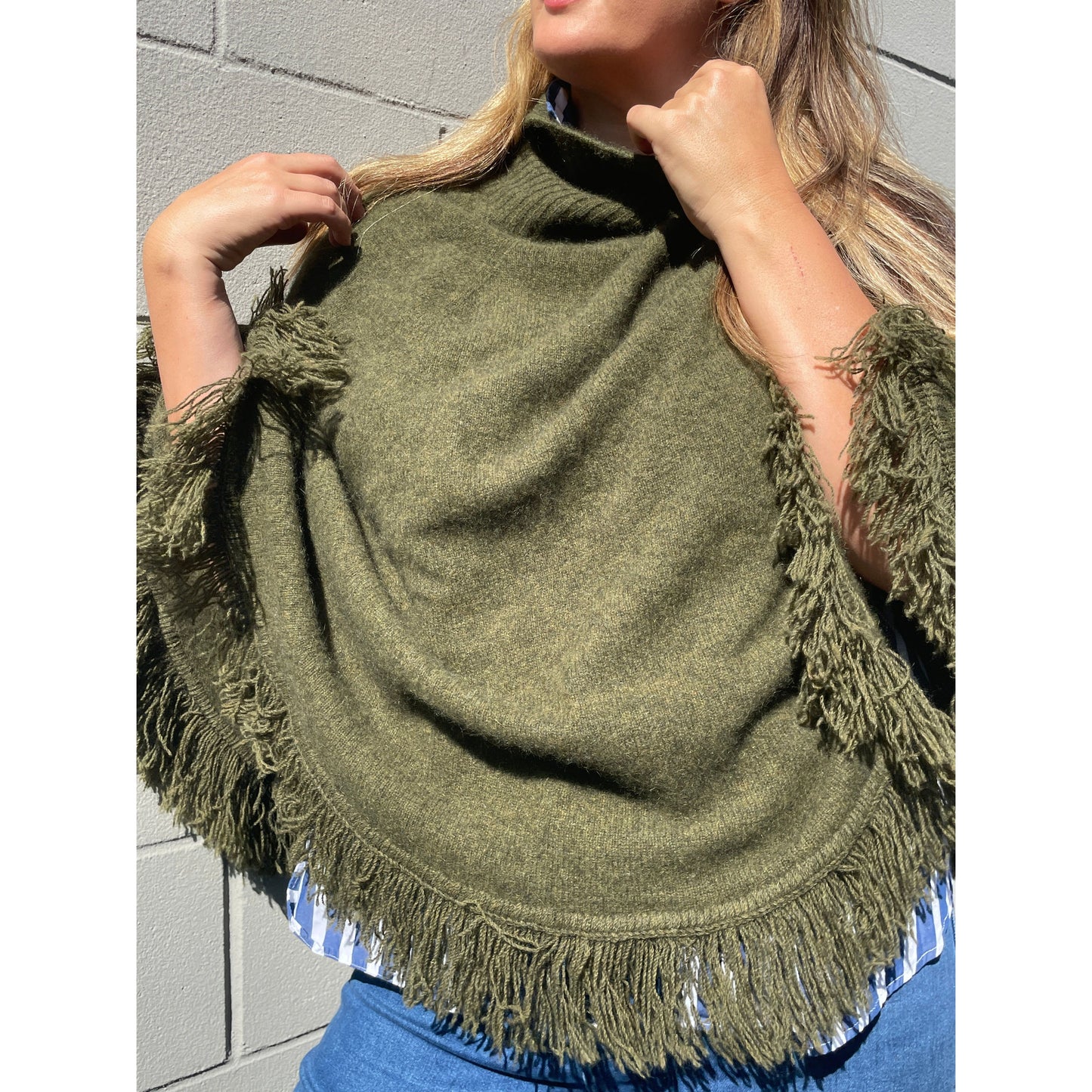 Possum + Merino + Silk Fringed Poncho - 2 Colours