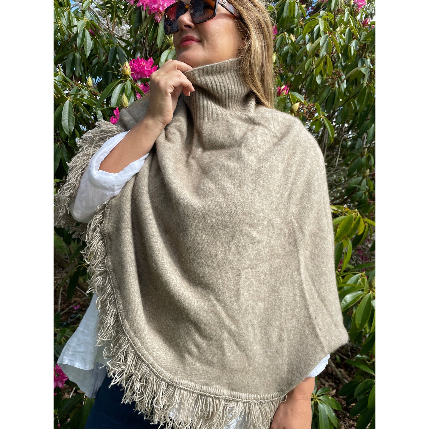 Possum + Merino + Silk Fringed Poncho - 2 Colours
