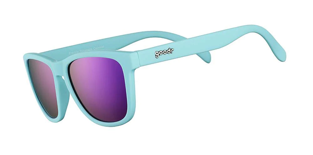 Goodr Fitness Sunglasses -  Electric Dinotopia Carnival