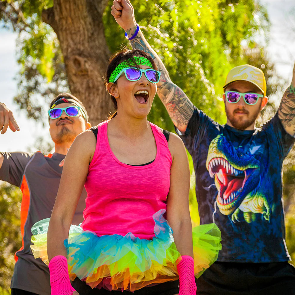 Goodr Fitness Sunglasses - Electric Dinotopia Carnival